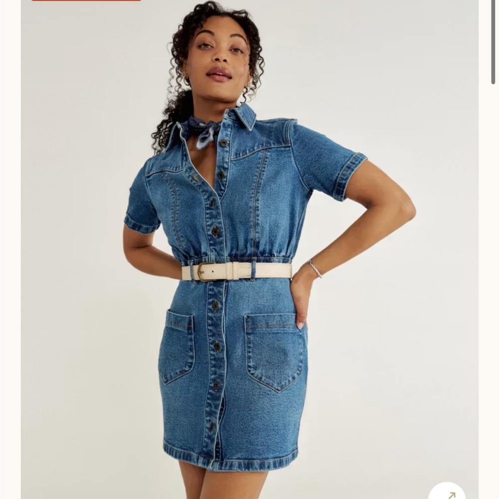 TECOVAS Women's Short Sleeve Denim Dress XL